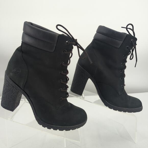 Timberland Shoes - Timberland Tillston Heeled Boots Sz 7.5 Black Suede Baddie Streetwear Punk Goth